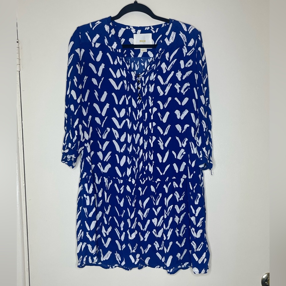 Boho blue dress Anthropologie small Maeve  Caravane Galina Drop Waist Midi Dress